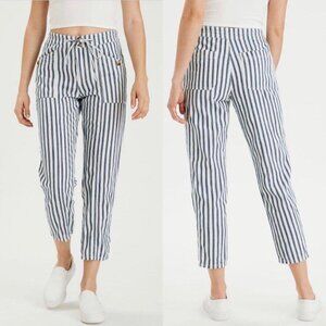 AMERICAN EAGLE High Rise‎ Tapered-Leg Striped Pants Cream & Blue EUC | Size 4R
